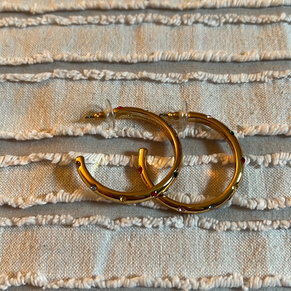 Gold with rainbow crystal Alison Lou x J Crew Hoops